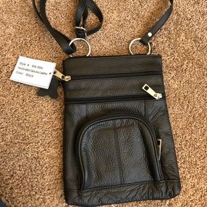 Small black leather cross- body bag